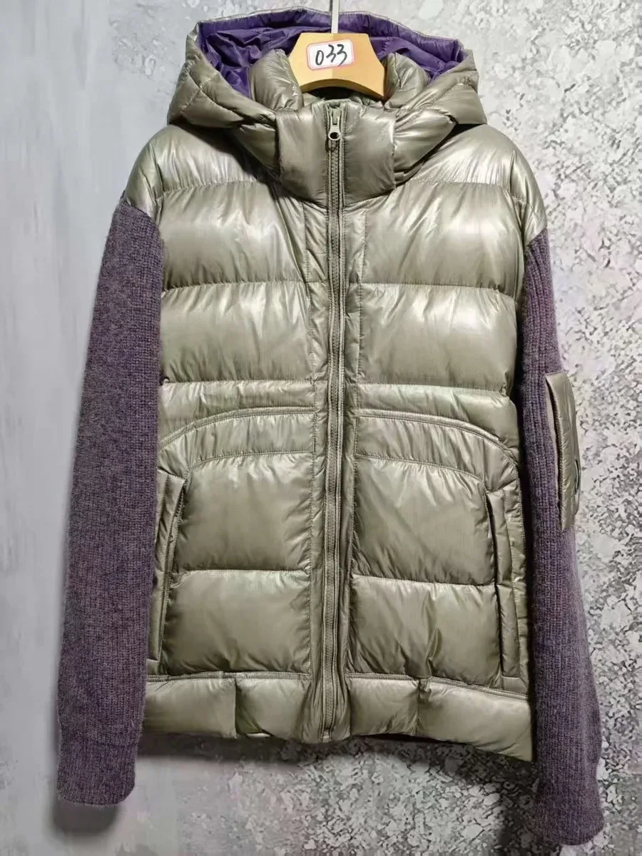 Unisex Silver & Purple Knit Sleeve Puffer Jacket