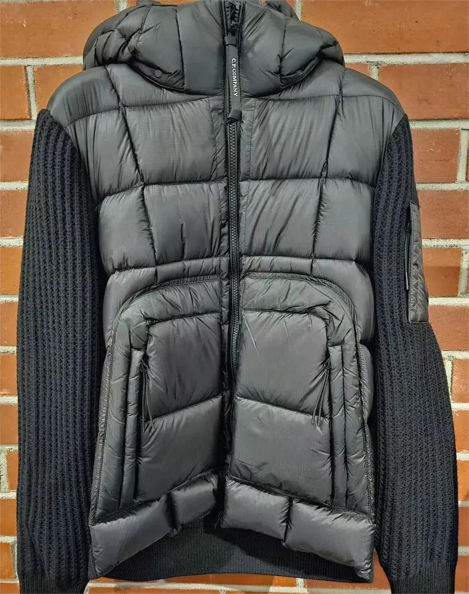 C.P. Company Goggle Black Knit-Trimmed Puffer Jacket