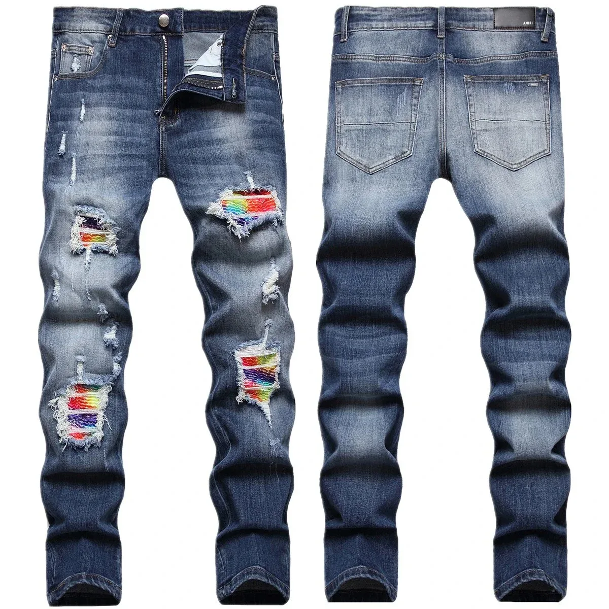 Amiri AMRI Rainbow Patchwork Distressed Jeans