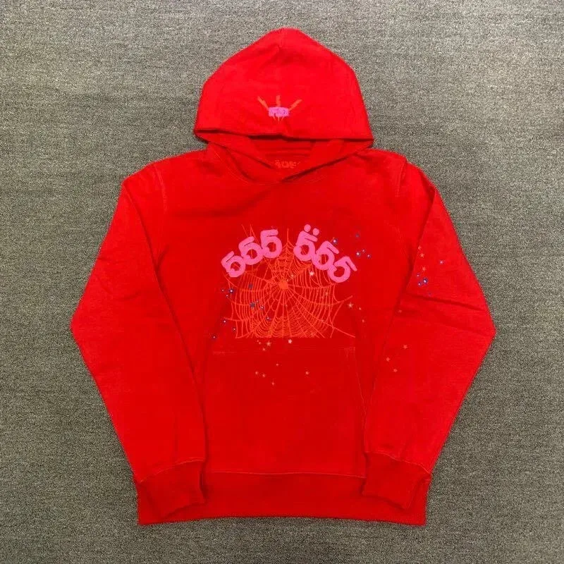 Red Hoodie with Spider Web Print