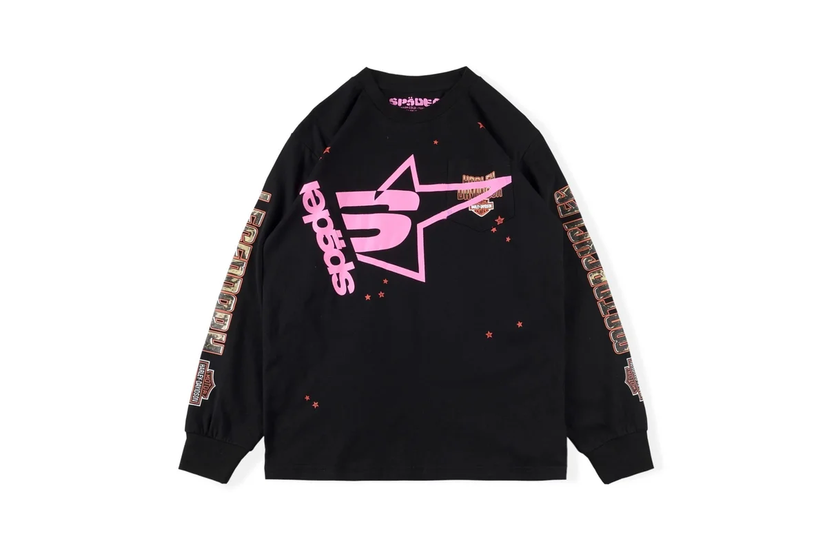 SP5DER Harley-Davidson Black Pink Long Sleeve T-Shirt