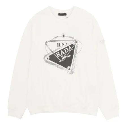 Prada White Rada Logo Crewneck Sweatshirt