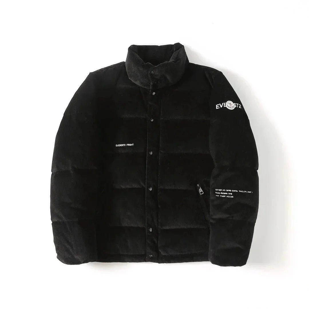 Black Corduroy Puffer Jacket with Everest2 Embroidery