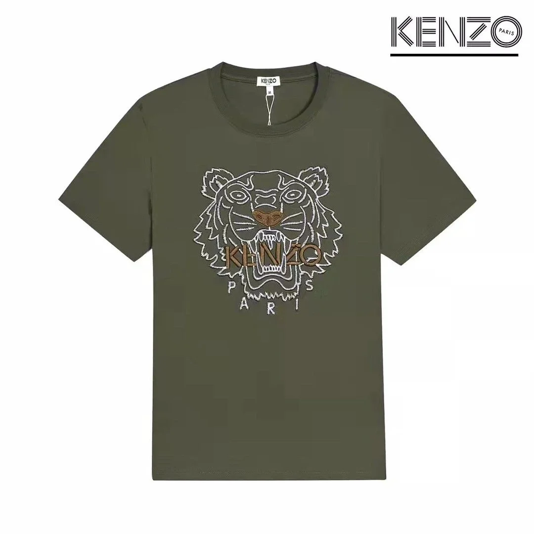 Kenzo Tiger Embroidered Olive Green T-Shirt