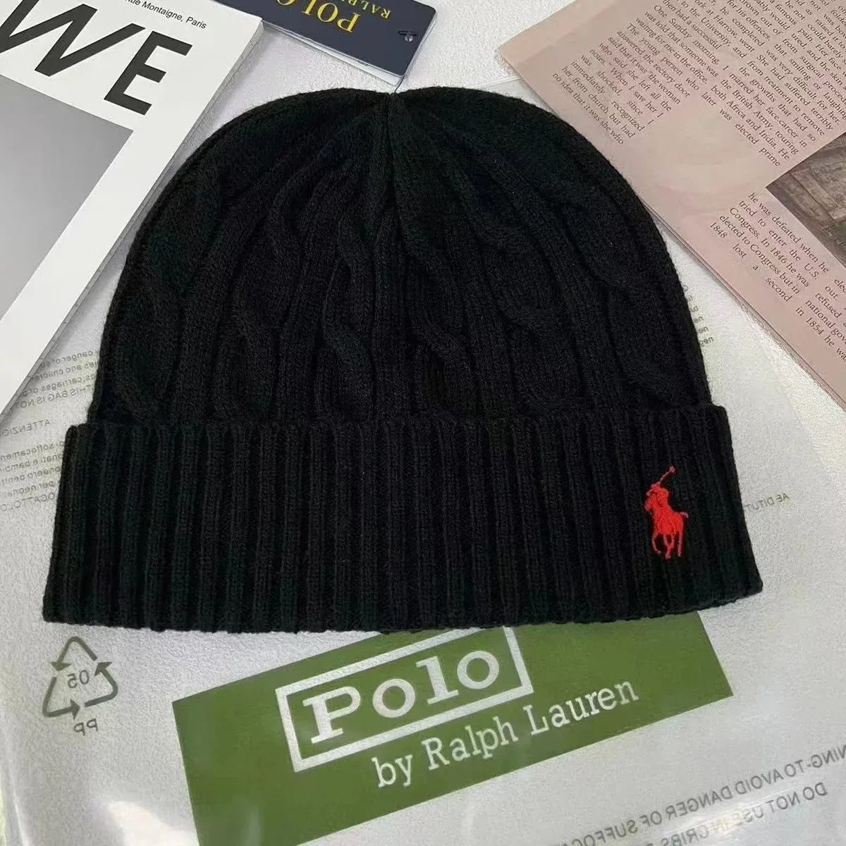 Polo Ralph Lauren Black Red Pony Beanie