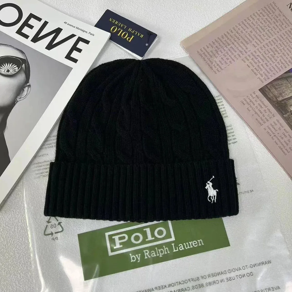 Polo Ralph Lauren Black White Pony Beanie