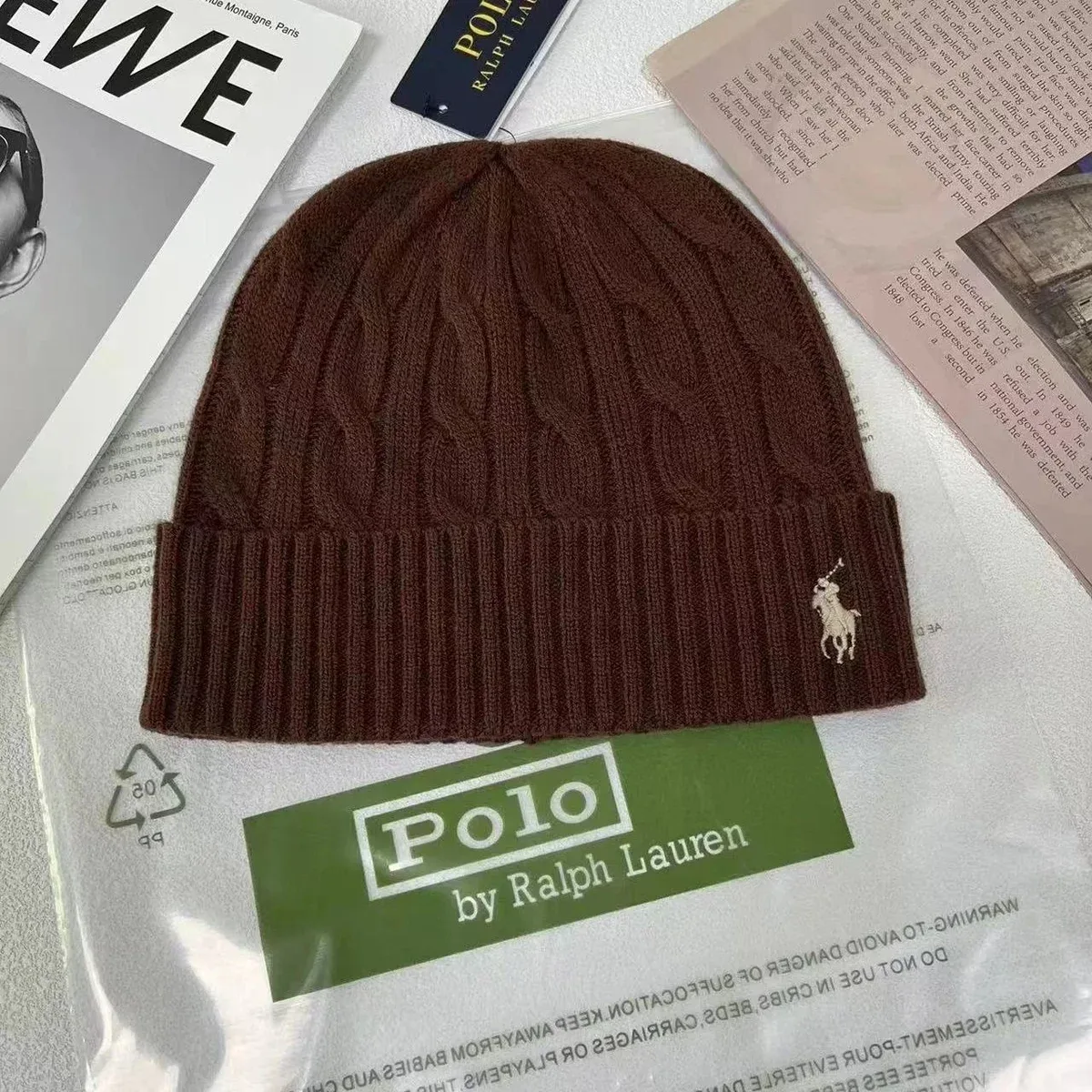 Polo Ralph Lauren Cable Knit Beanie Brown