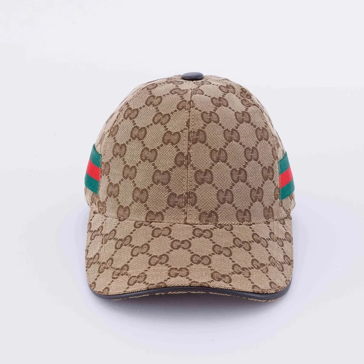 Gucci GG Supreme Beige Cap with Web Stripes Headwear