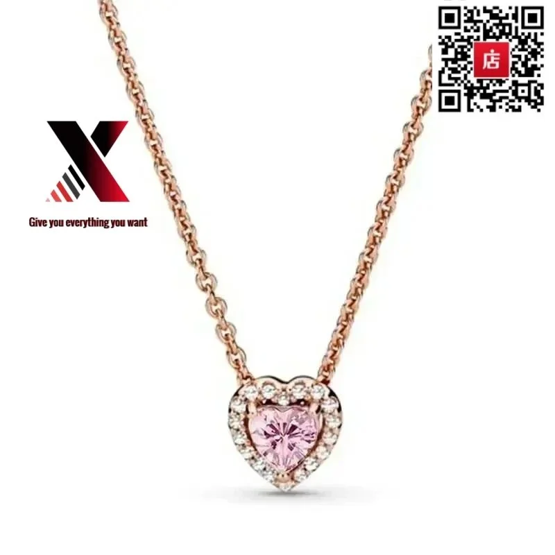 Pandora Return to Tiffany Heart Necklace Rose Gold Pink