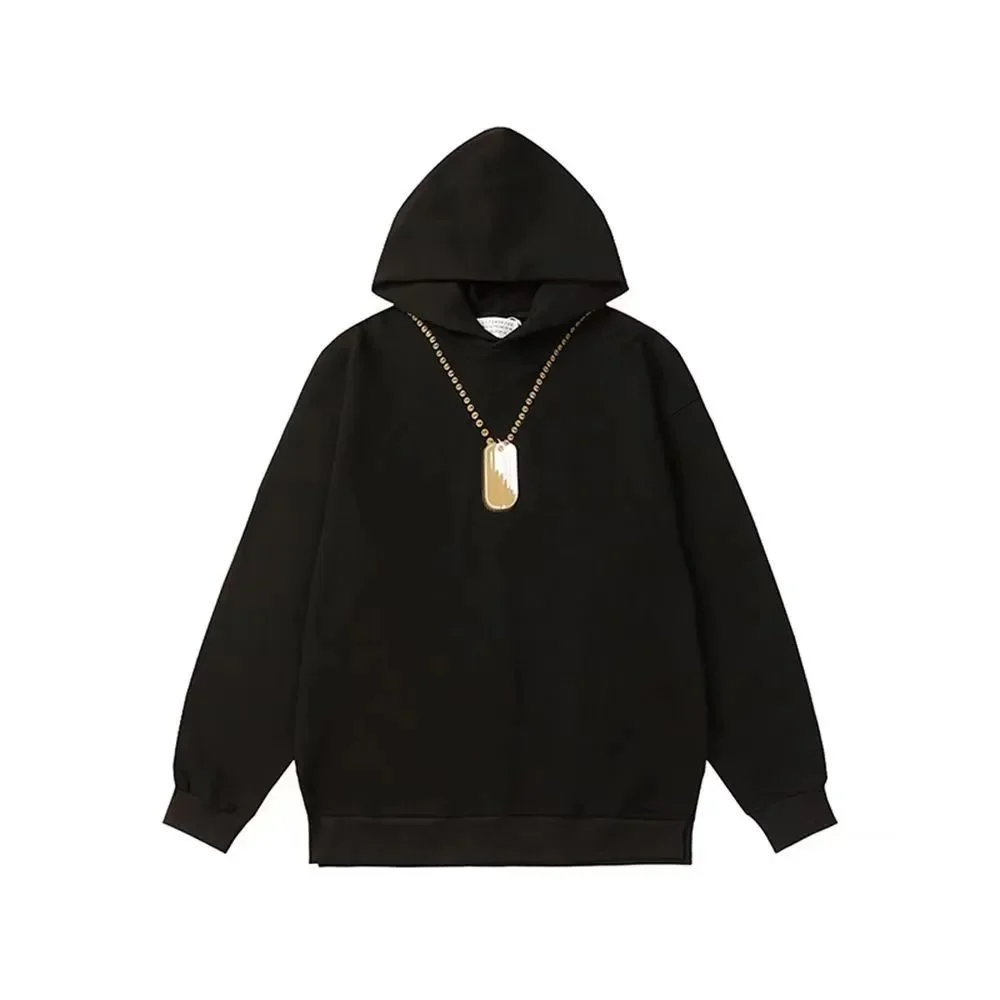 Black Hoodie with Gold Pendant Necklace