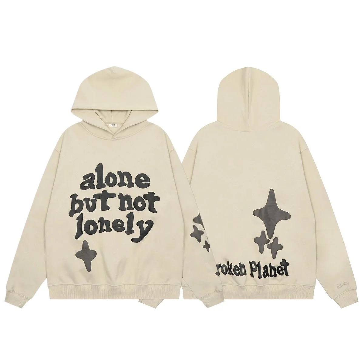 Unisex Beige 'Alone But Not Lonely' Hoodie