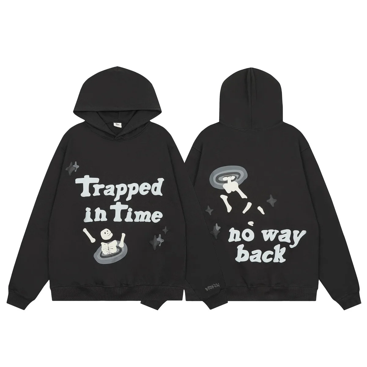 Black Trapped in Time Hoodie with No Way Back Print