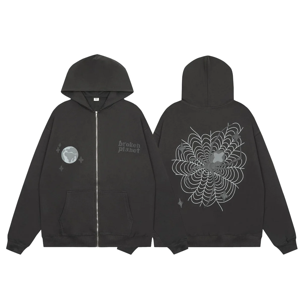 Broken Planet Market Spider Web Zip-Up Hoodie Black