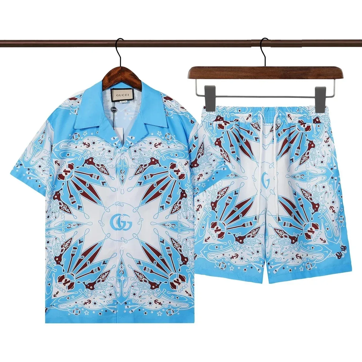 Gucci Nautical Print Shorts Set Light Blue/White