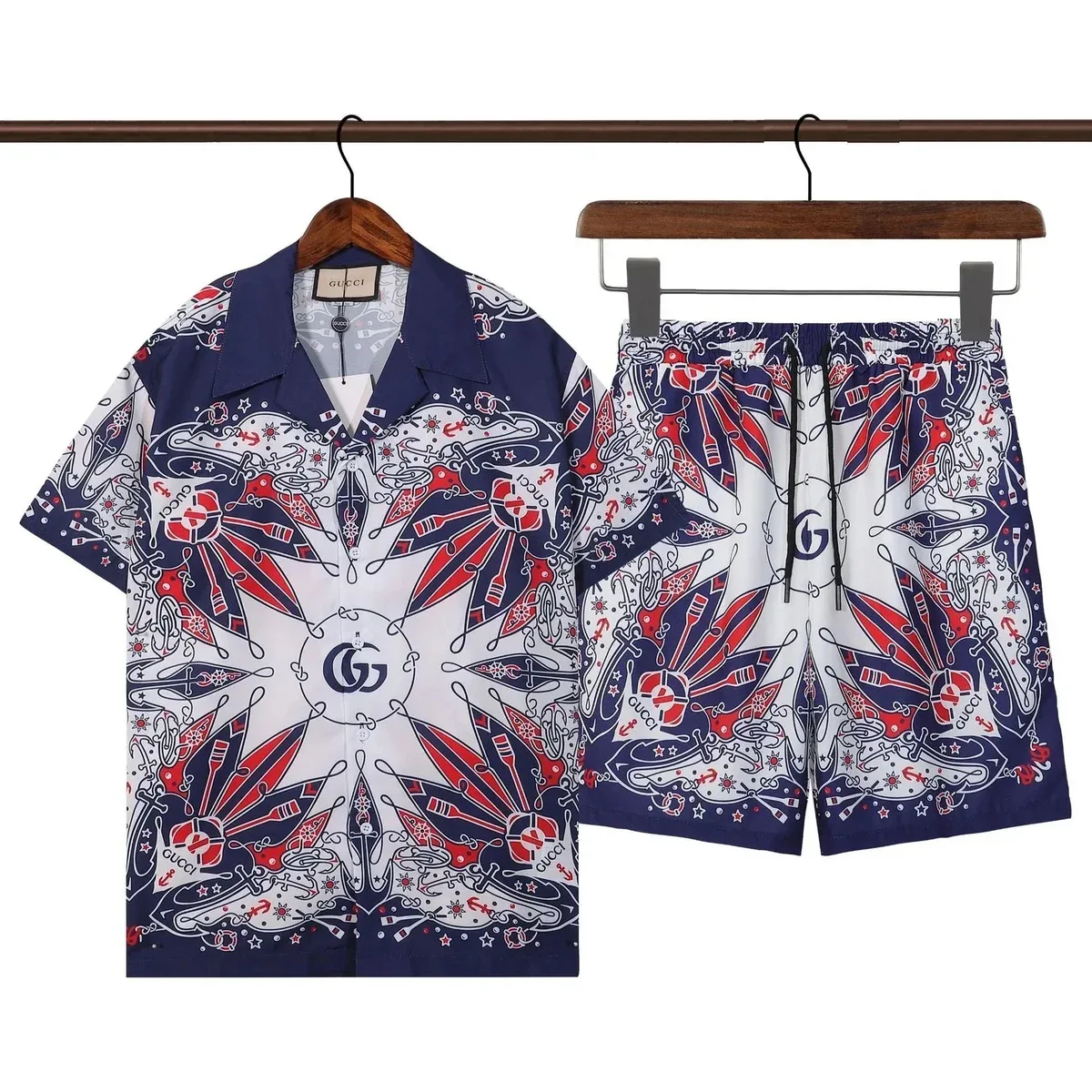 Gucci Nautical Print Shirt & Shorts Set White/Blue