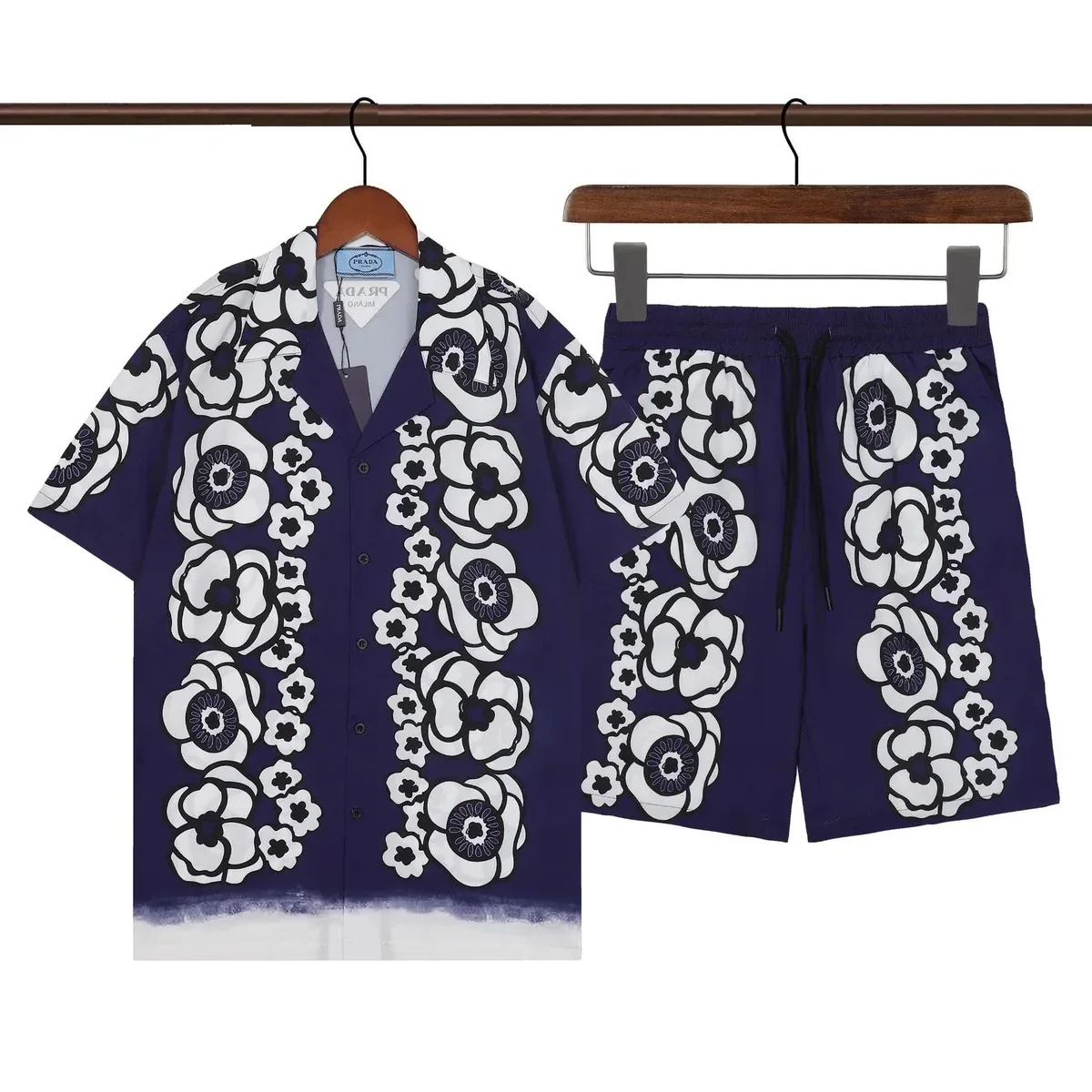 Prada Floral Print Shorts Set Navy/White