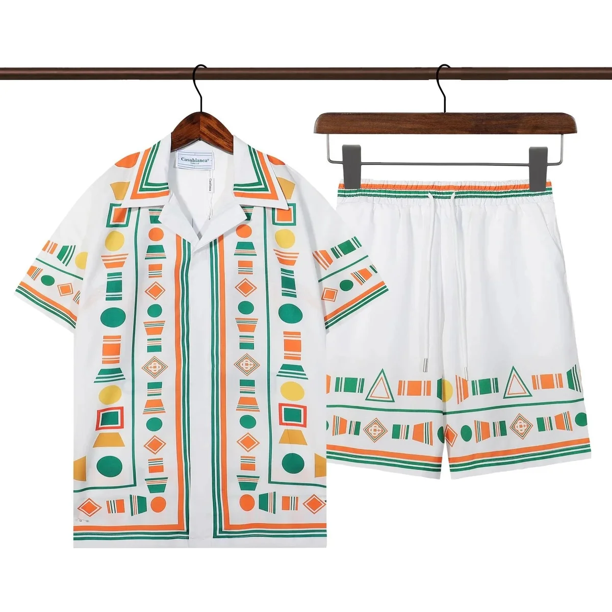 Casabianca Geometric Print Shirt & Shorts Set White