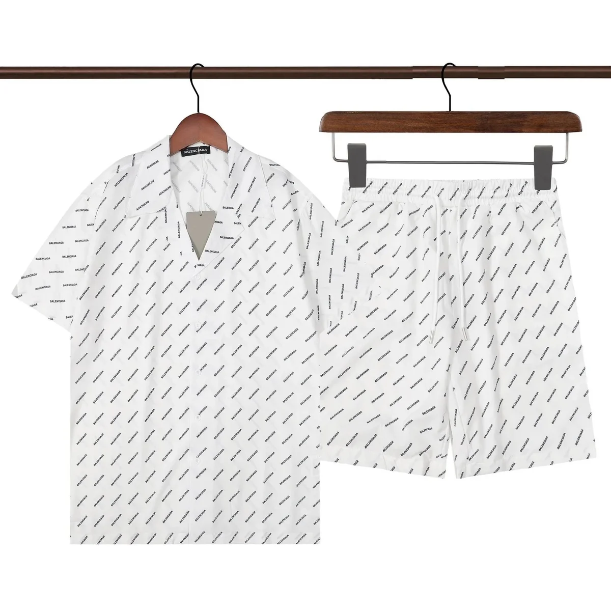 Balenciaga All-Over Logo White Shorts Set