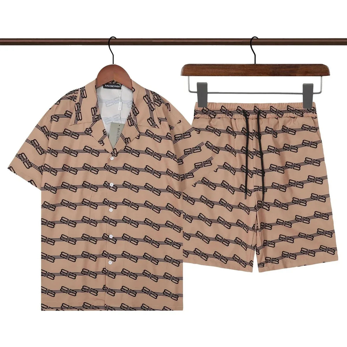 Balenciaga Chain Print Shorts Set Beige