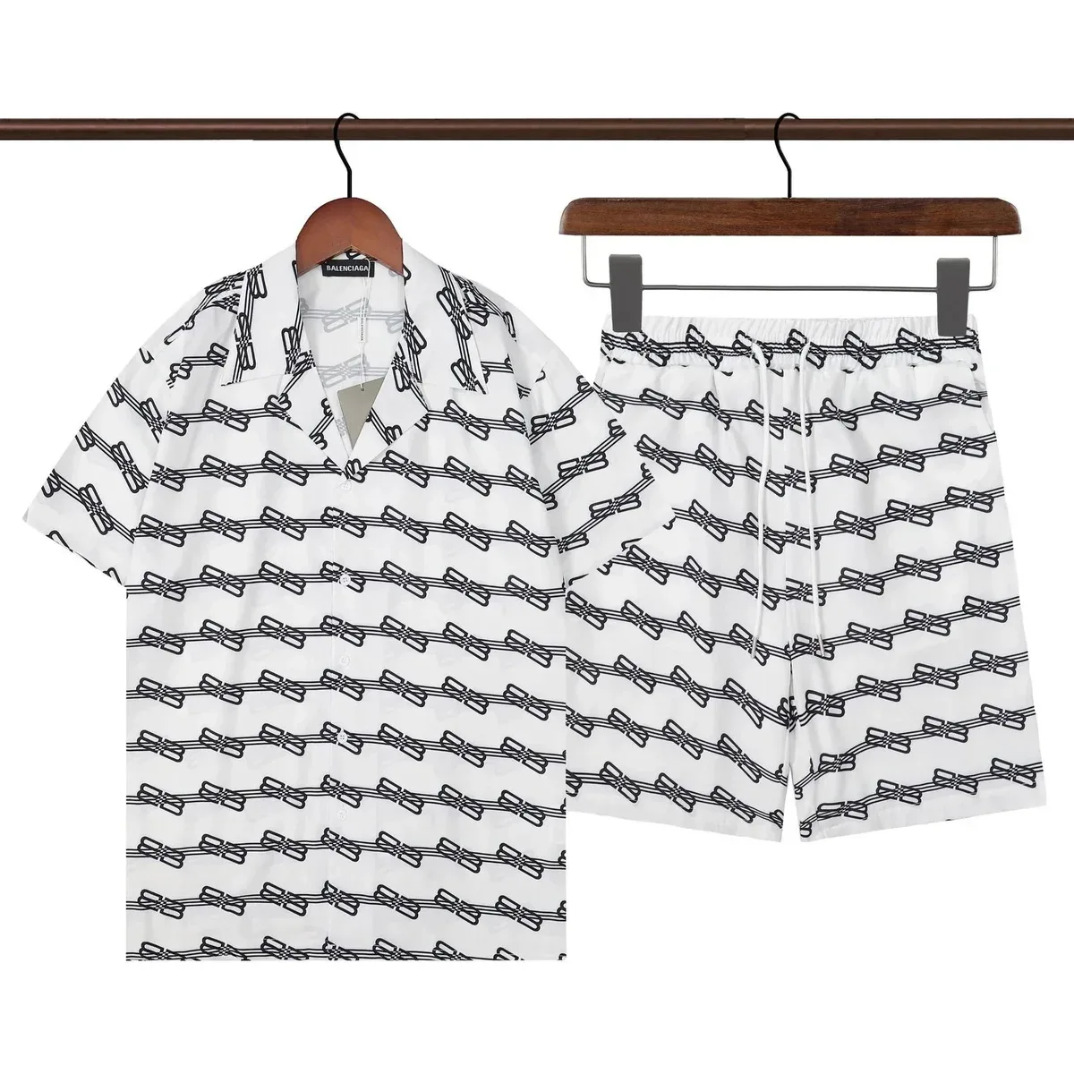 Balenciaga Chain Print Shorts Set White