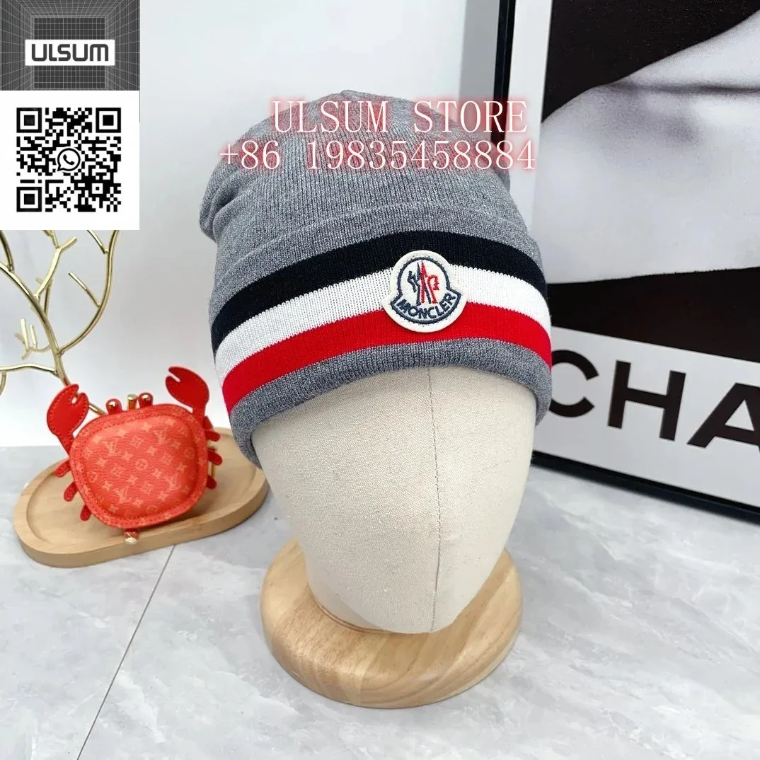 Moncler Grey Tricolor Beanie Hat
