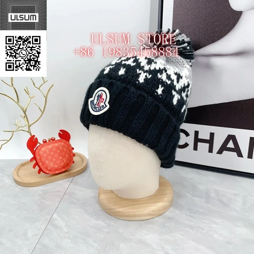 Moncler Black & White Houndstooth Beanie Hat