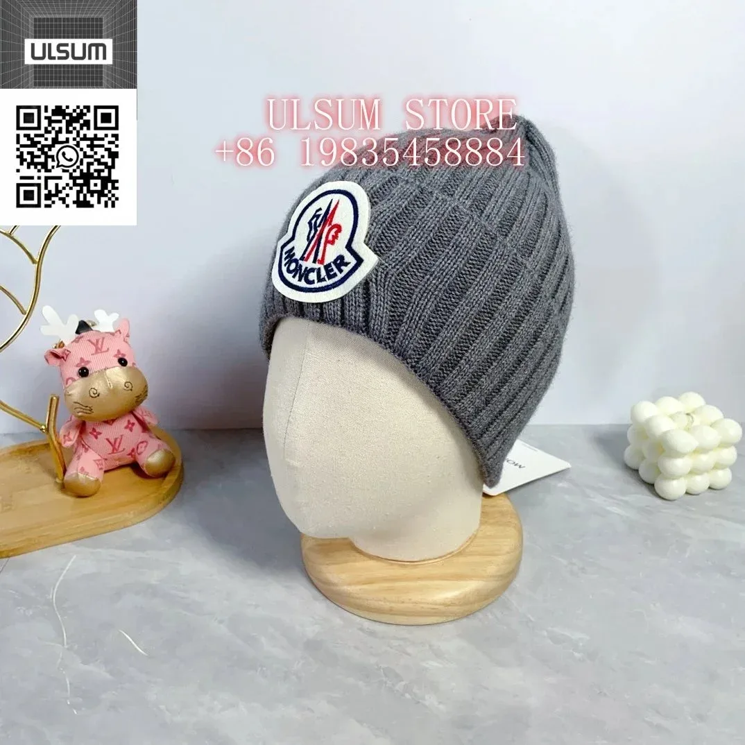 Moncler Grey Monogram Beanie Hat