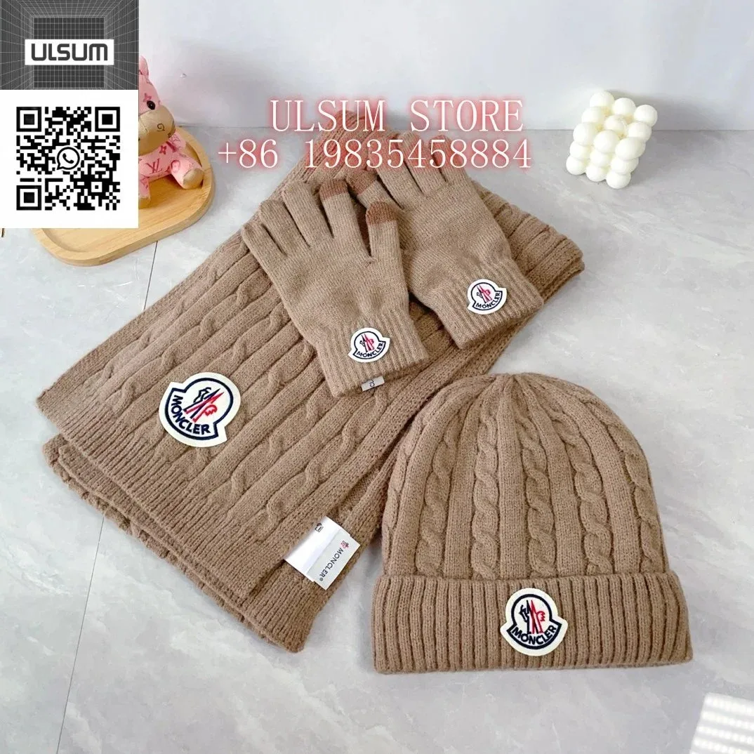 Moncler Beige Cable-Knit Hat, Scarf & Gloves Set