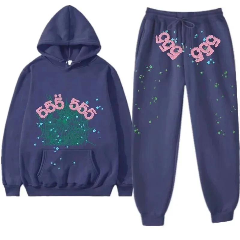 Unisex Navy Blue '555' Printed Tracksuit Set