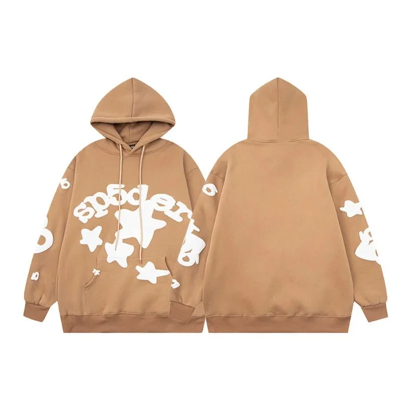S02 Coffee Brown Hoodie with Spider Print