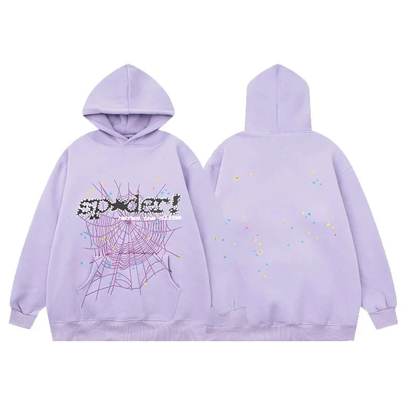 Purple Spider Web Print Oversized Hoodie