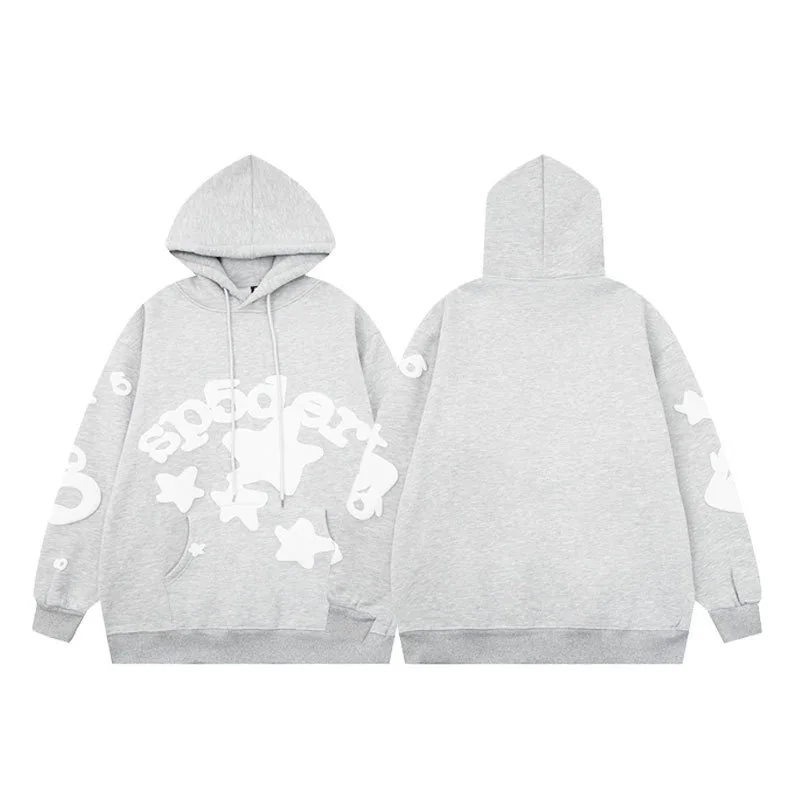 Unisex Grey SP5DER Hoodie with Star Print