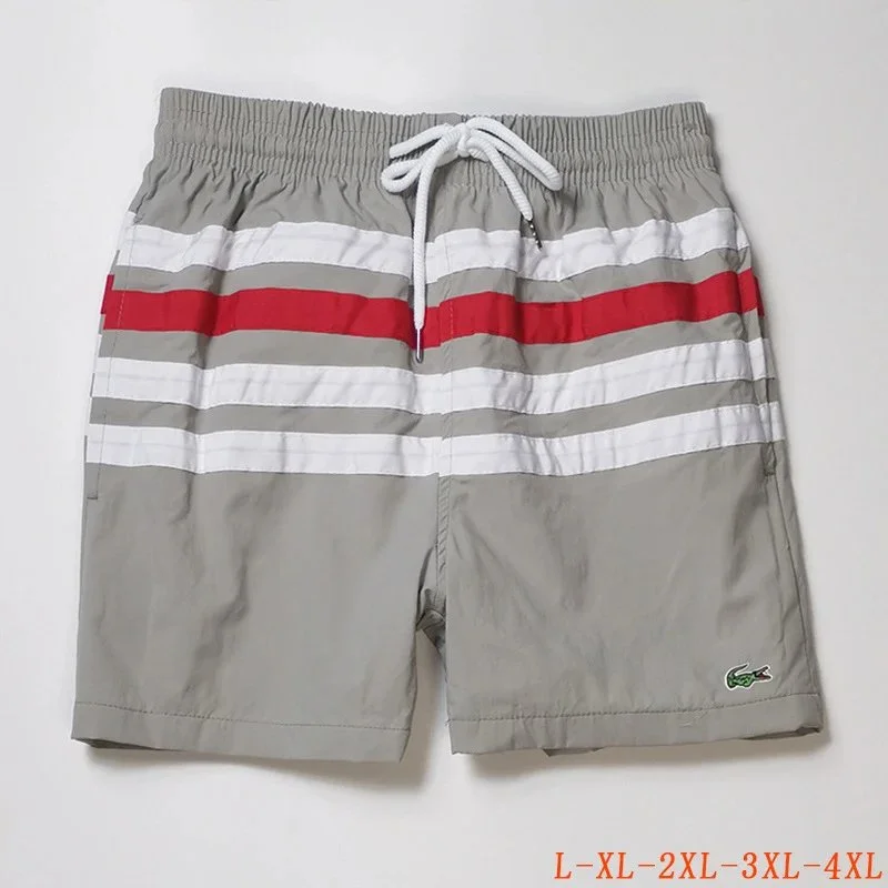 Lacoste Striped Swim Shorts Grey/Red