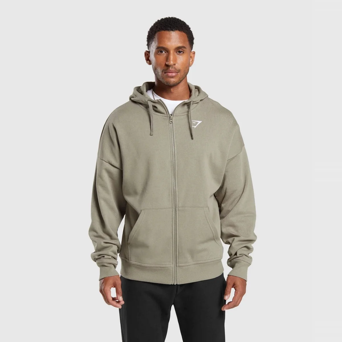 Gymshark Zip-Up Hoodie Olive Green Sweatshirt