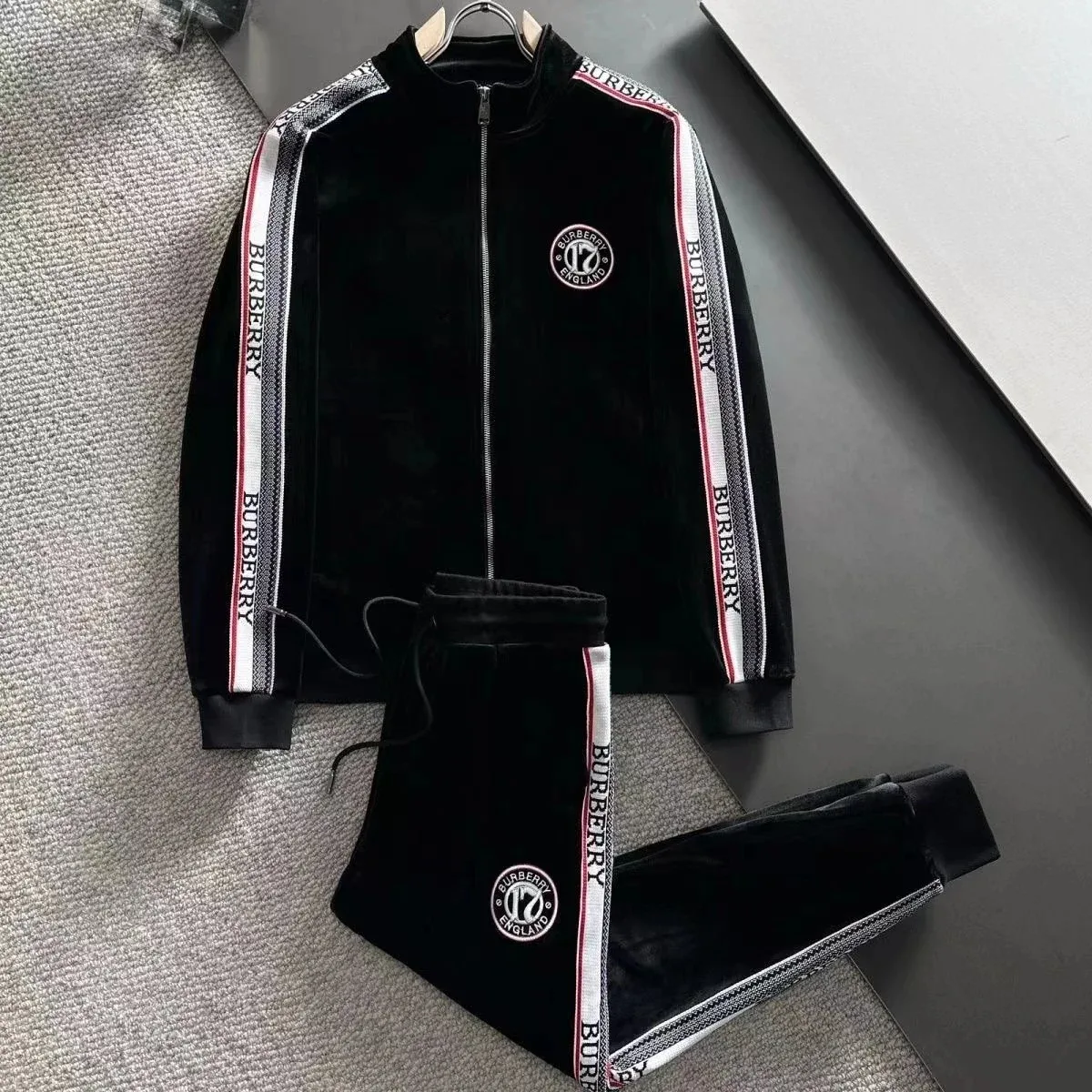 Burberry Black Velvet Tracksuit Set