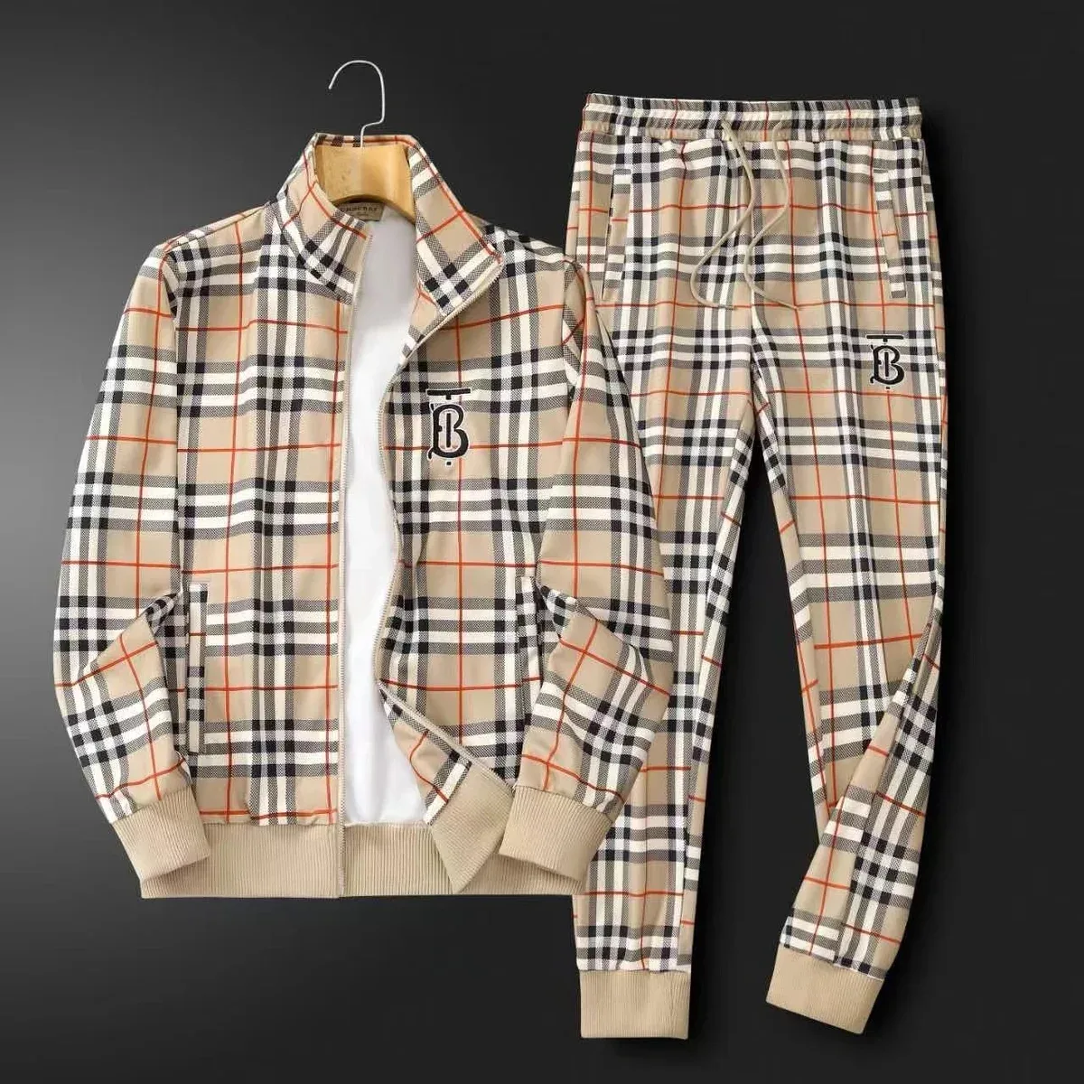 Burberry TB Monogram Plaid Tracksuit Set Beige