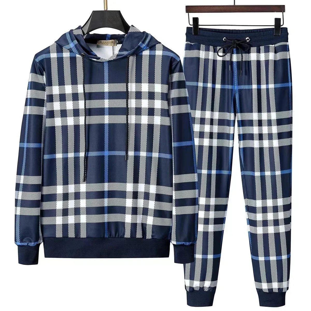 Burberry Plaid Tracksuit Set Navy/White