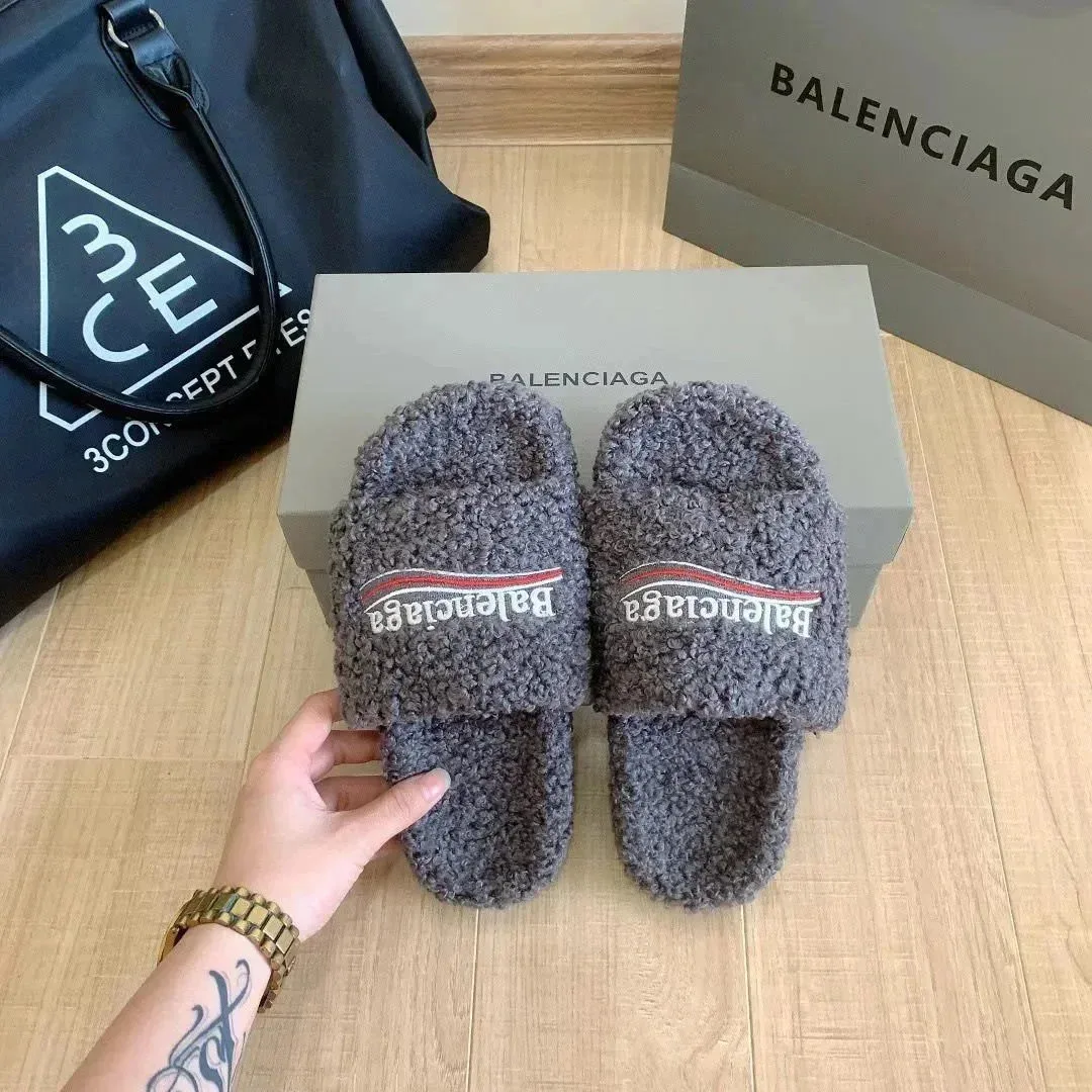 Balenciaga Grey Logo Slippers