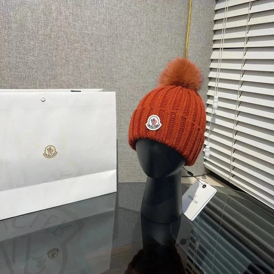 Moncler Orange Pom-Pom Beanie Hat