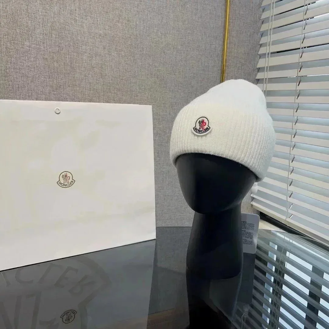Moncler White Logo Beanie Hat