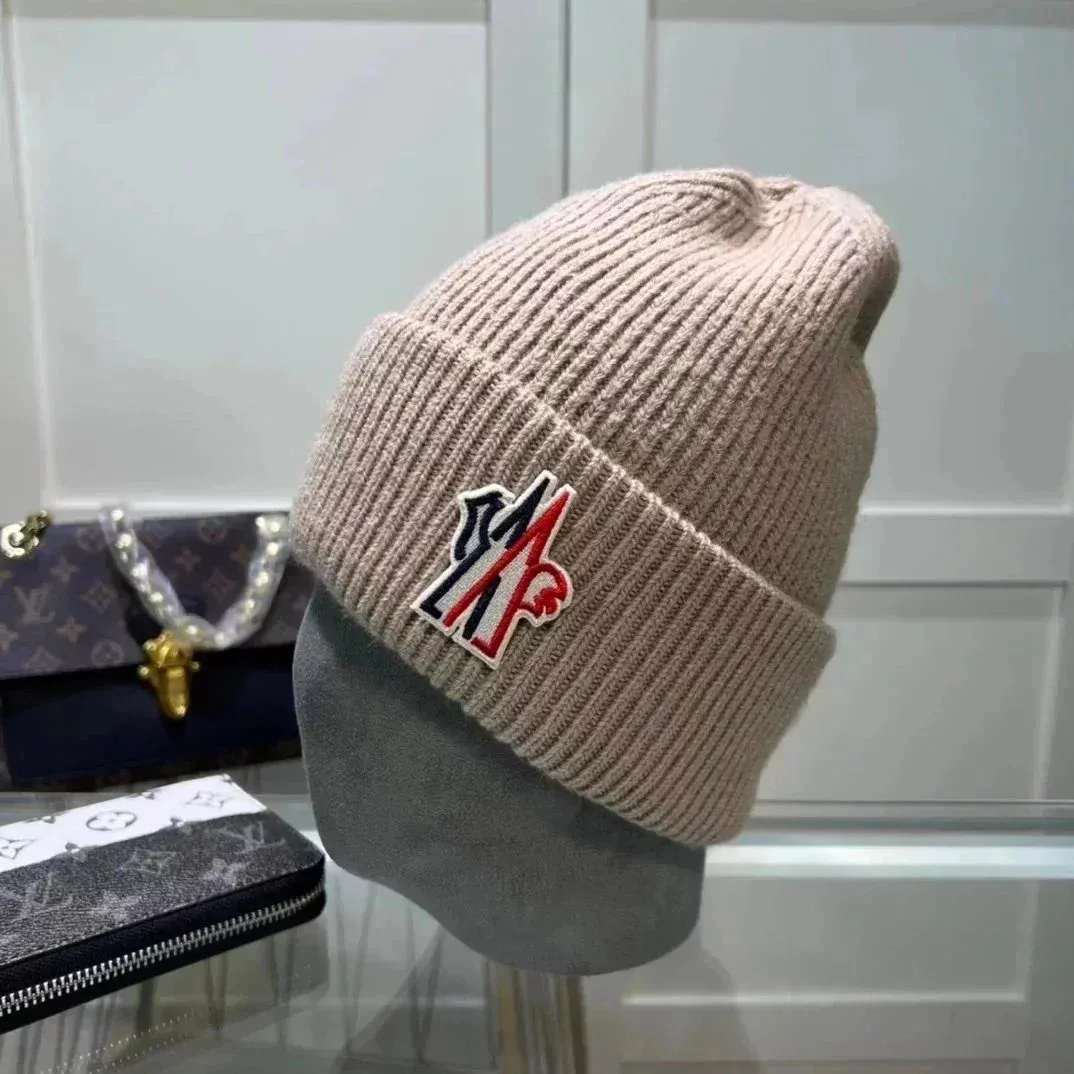 Moncler Beige Logo Beanie Hat