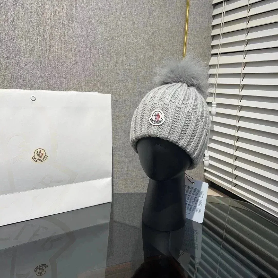Moncler Grey Pom-Pom Beanie Hat