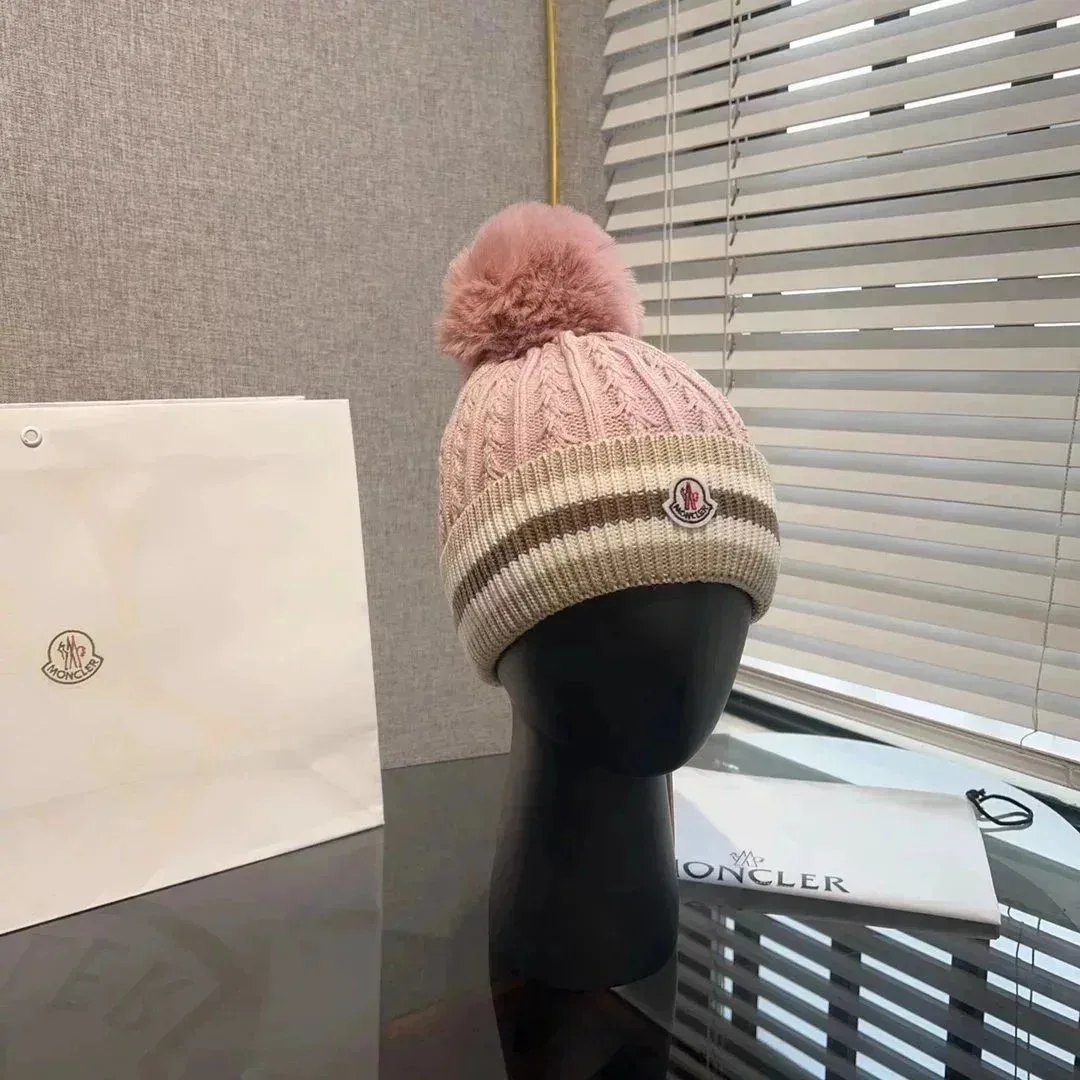 Moncler Pink Cable Knit Pom-Pom Beanie