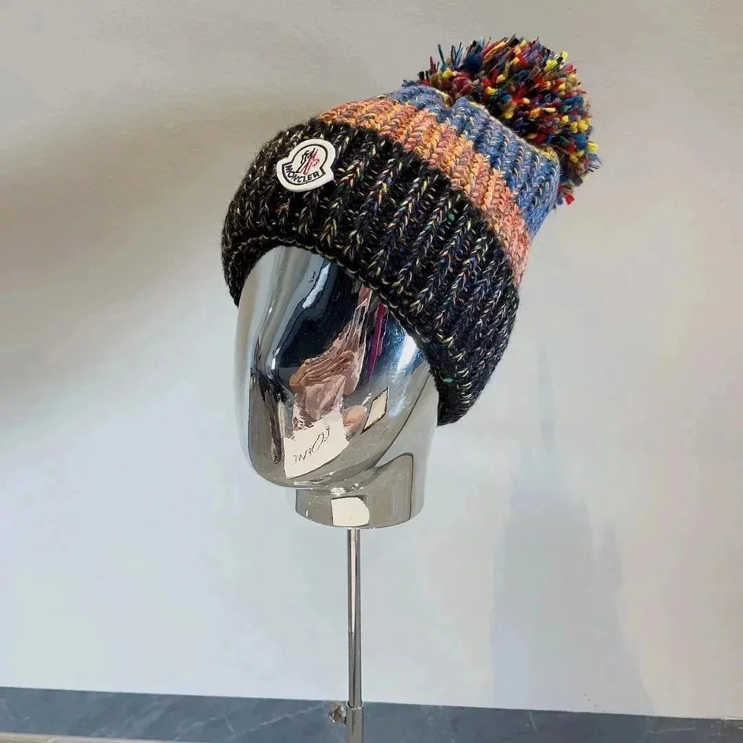 Moncler Multi-Color Knit Beanie with Pom-Pom