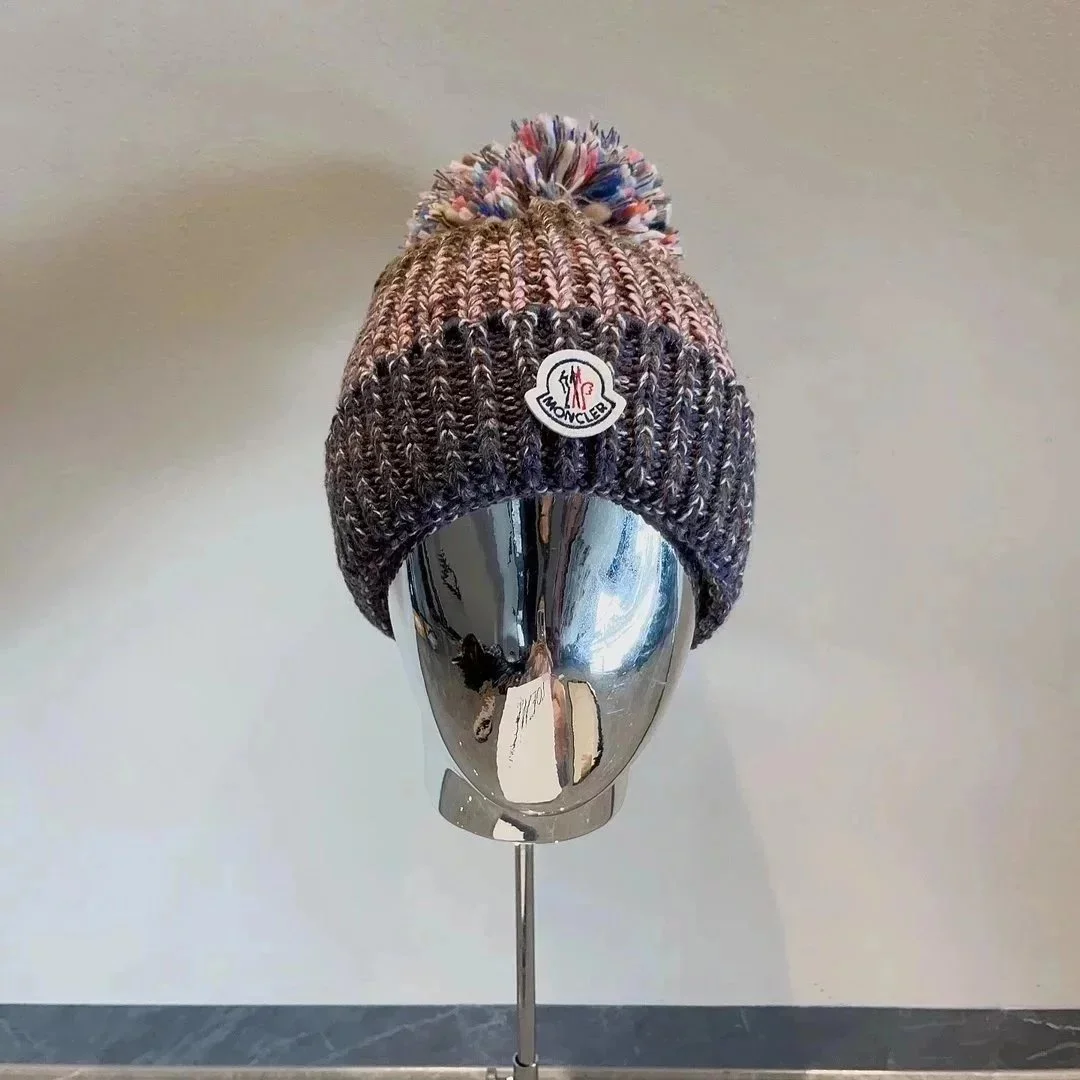 Moncler Multi-Color Knit Beanie with Pom-Pom