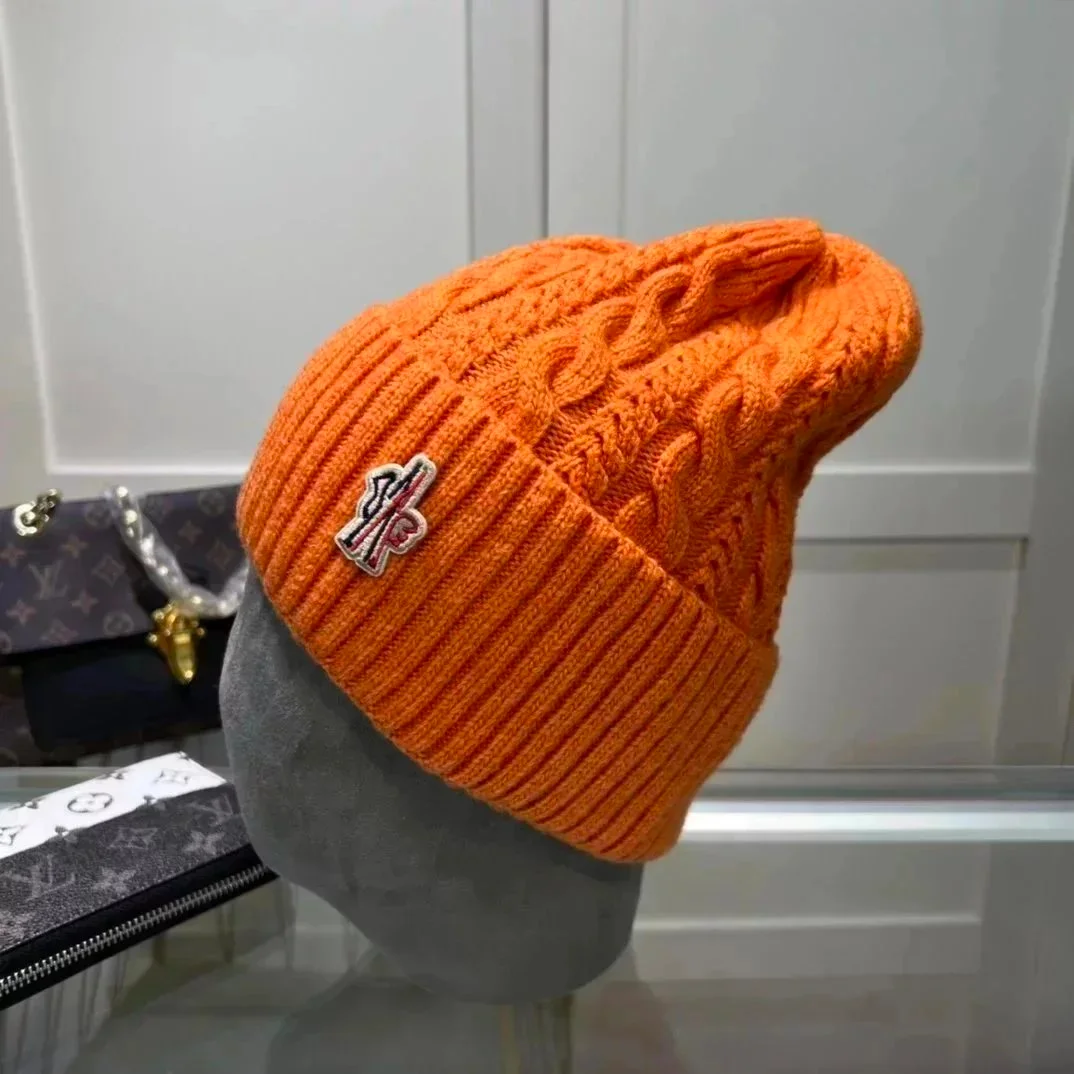 Moncler Orange Cable Knit Beanie Hat