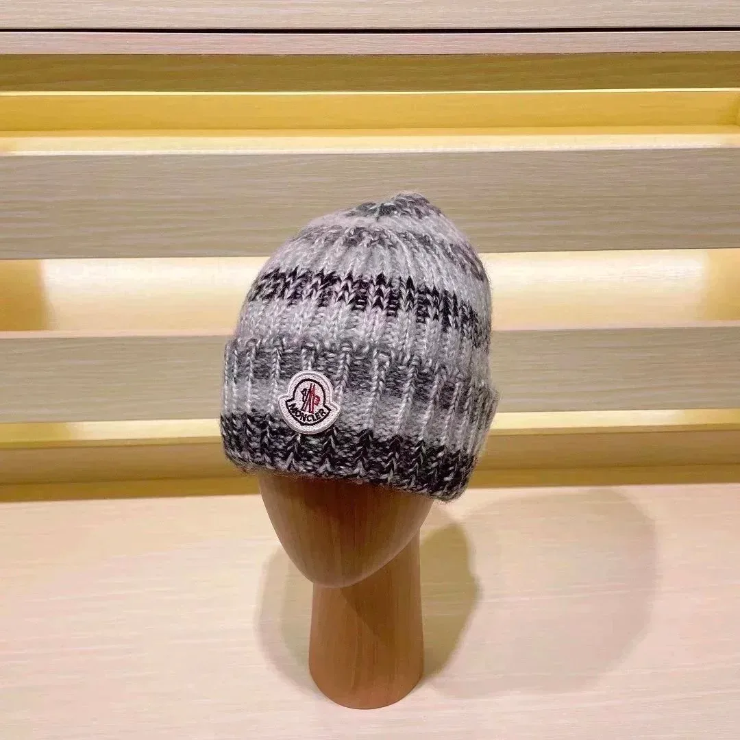 Moncler Grey & Black Knit Beanie Hat