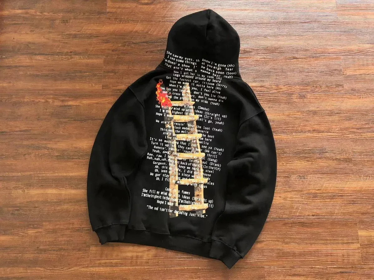 Black Ladder Print Hoodie Sweatshirt