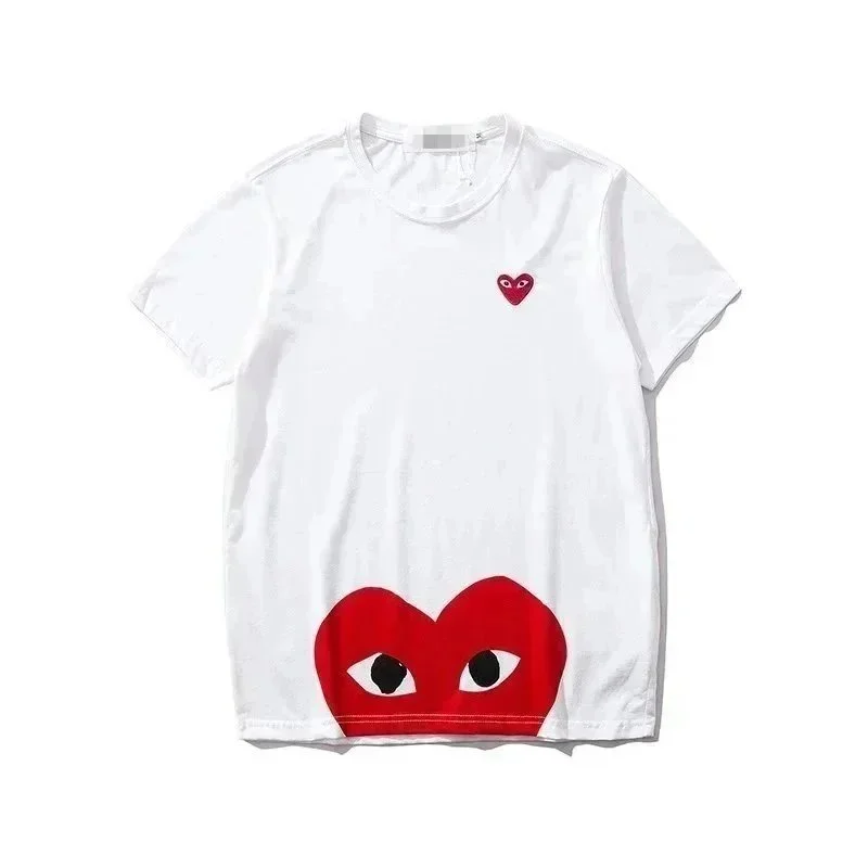 CDG Heart Print T-Shirt White Red
