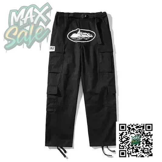 Black Cargo Pants with Embroidered Patch Streetwear